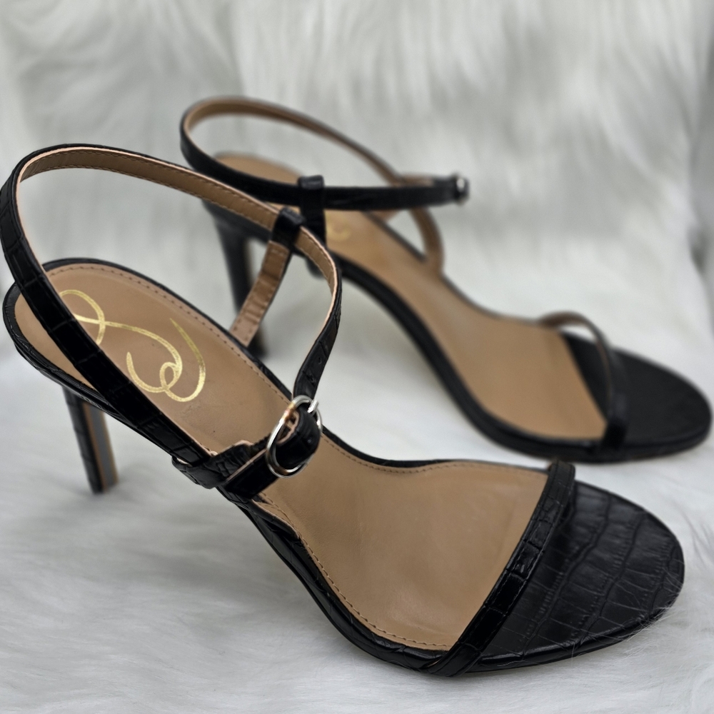 Sam Edelman Black Stiletto Strappy Croc-Print Heels - 7M EUC